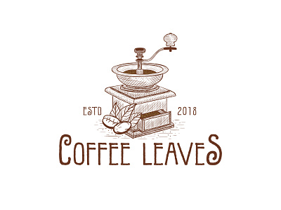 Coffee Leaves ☕ cafe coffe grinder coffee coffee shop food drink graphic design hand drawn artwork handmade hot logo design restaurant tea vintage logo