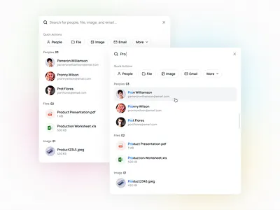 Search Modal Exploration ✨ component design dialog dropdown filter image integration minimal modal product product design saas search search bar search results smart search ui uiux user ux