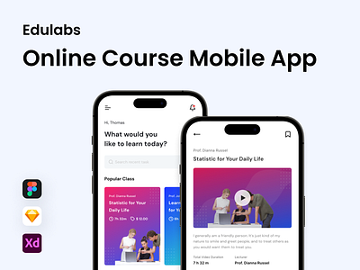 Edulabs - Online Course Mobile App course e learning education education technology minimal mobile app mobile design online online learning ui ux