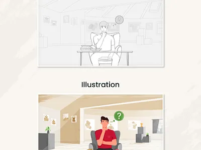 Storyboard to Illustration Transformation of a thinking boy branding flat graphic design illustration
