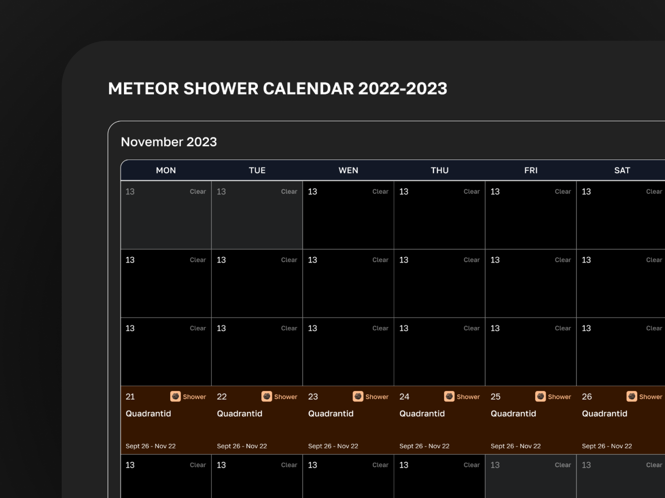 Meteor Shower Calendar amsmeteors by Taya Young on Dribbble