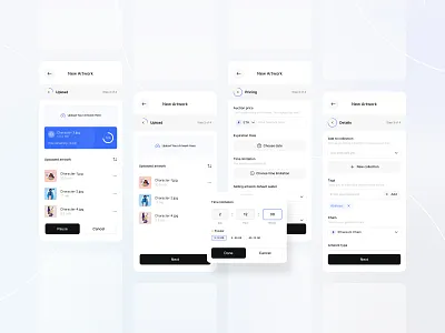 Minting artworks | Karisma NFT kit artwork auction bid chain collection crypto date image kit mint modal nft popular price tag time limitation ui upload video wallet