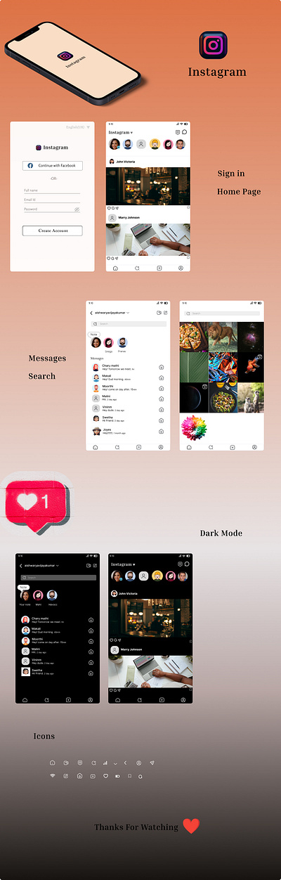 Redesign Instagram figma mobile application social media ui design ui ux design user experience visual design