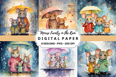 Mouse Family in the Rain Background tumbler wrap