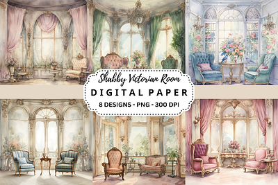 Shabby Victorian Room Background commercial use art