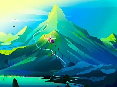 Red Bull Production Partner Portal Illustrations activities balloon city coastal collage desrt diverse hot air balloon illustration landscape landscape illustration mountain people red bull ski tree