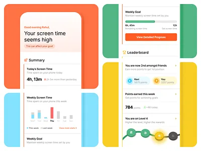 Digital Detox App analytics app branding detox digital goal leaderboard rewards screen screentime time ui