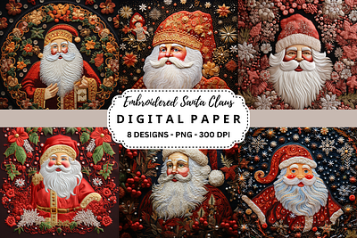 Embroidered Santa Claus Digital Paper tumbler wrap