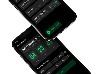 Countdown app concept app app design countdown countdown app dark theme green mobile mobile design ui ui design ui ux user experience user interface ux ux design