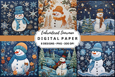 Embroidered Snowman Digital Paper tumbler wrap