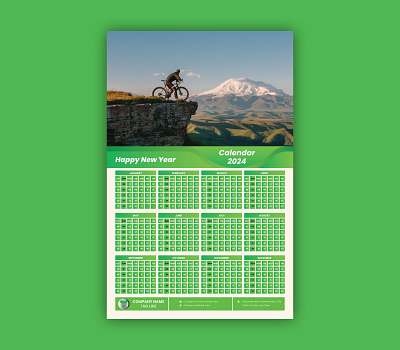 Modern One-Page Wall Calendar-2024 2024 branding calendar calendar 2024 clean corporate daily design graphic design green color illustration minimalist modern modern calendar monthly one page planner template weekly
