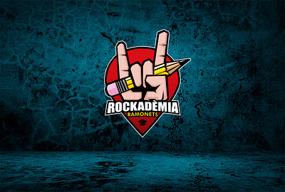 Rockadèmia logo branding guitar pick horn horns logo metal pencil rock