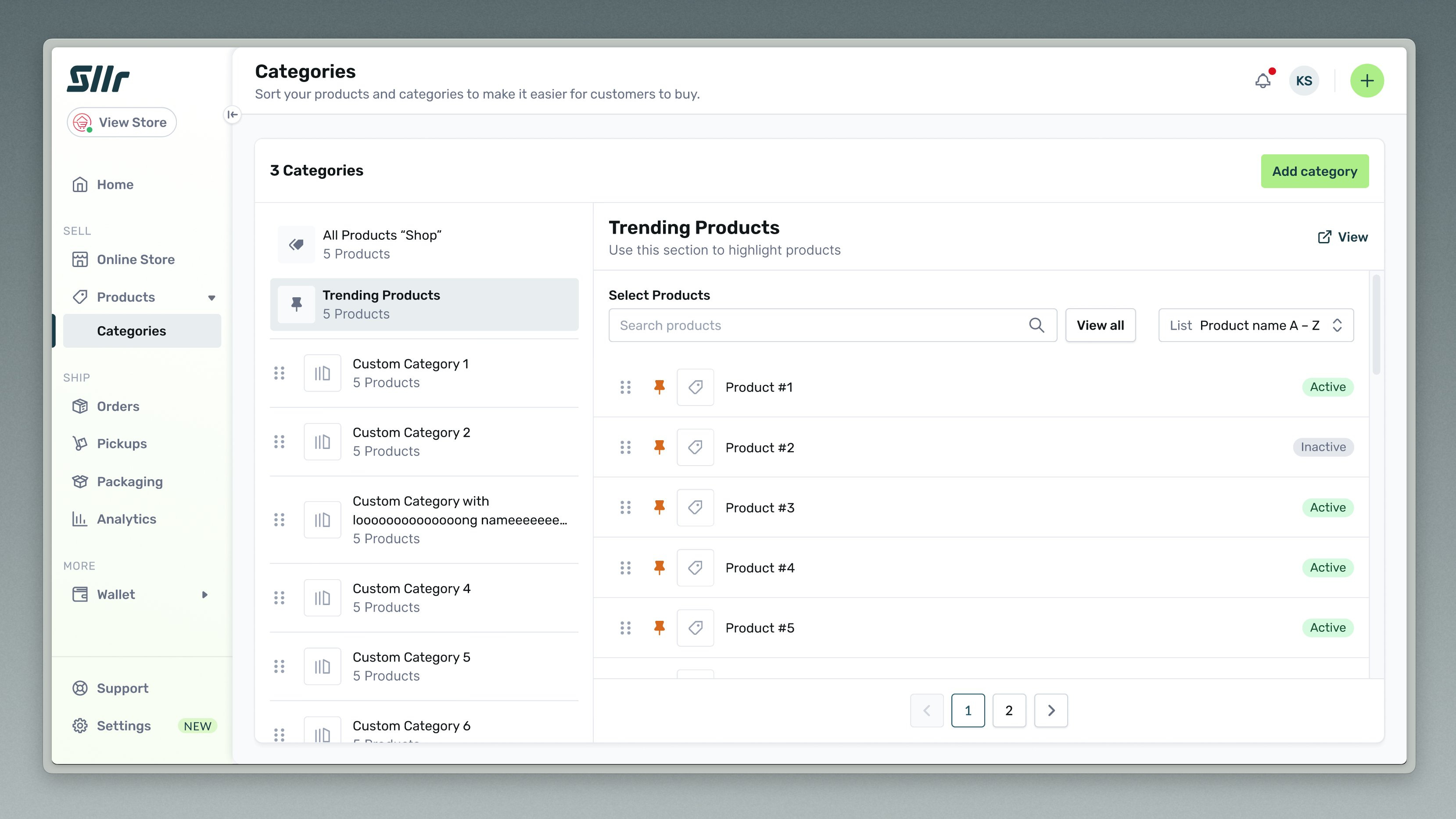Categories page from Sllr dashboard @dashboard categories category drag e commerce ecommerce figma list online store products sort ui ux website