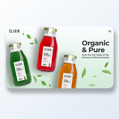 Web UI Design: ELIXIR. bottle branding designing drink graphic design illustration juice label logo modern organic product pure simple ui uidesign uiux ux