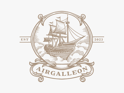 Air Galleon air clouds engraving galleoh illustration logo logotype ship sky vintage