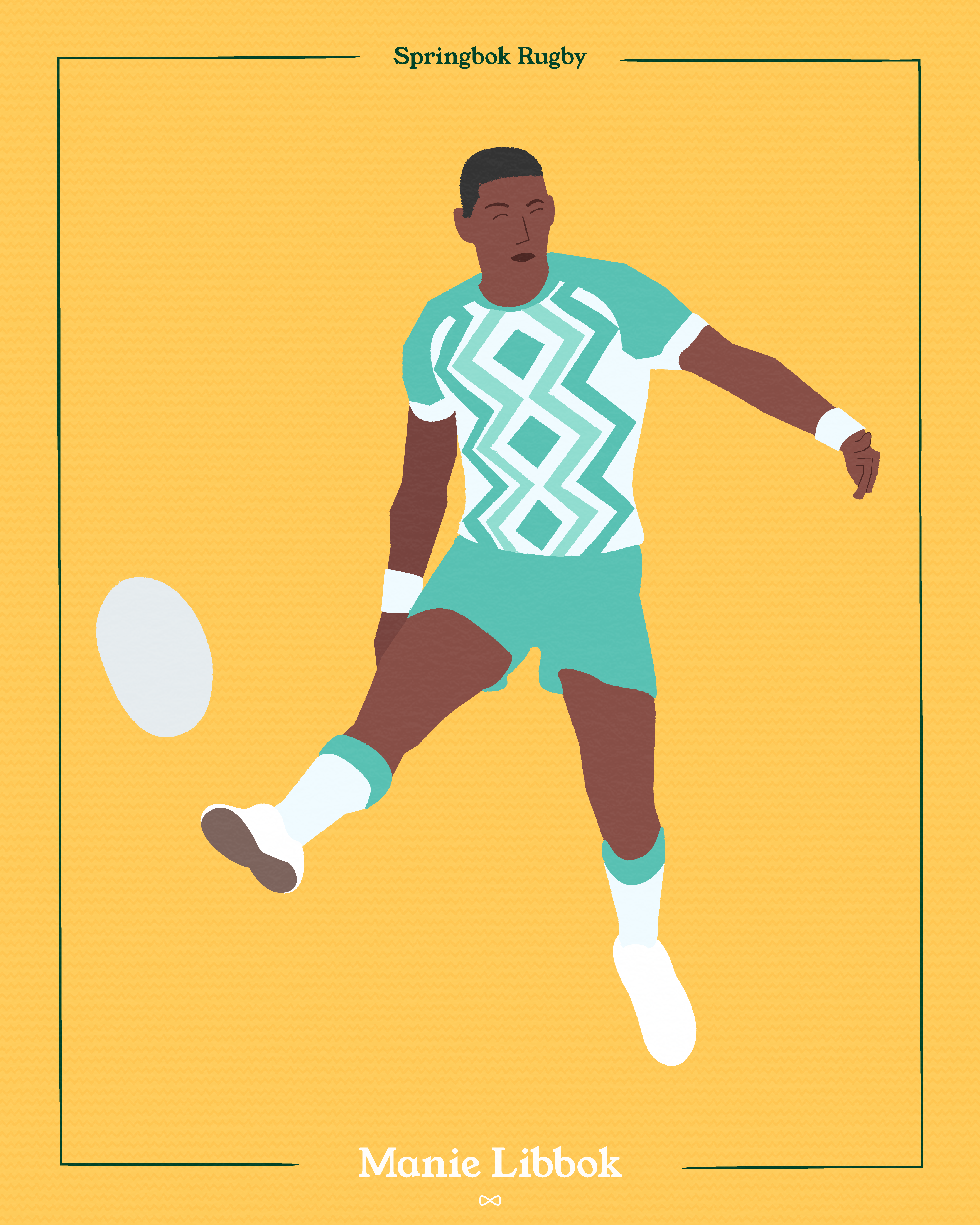 Manie Libbok kick vs Scotland 50s style animation cartoon characterillustration design drawing graphic design illustration manie libbok retro rugby rugby union rugby world cup south africa springbok rugby springboks vector