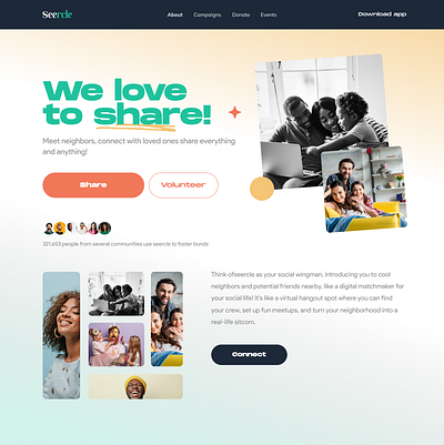 Community app landing page app illustration ui ux