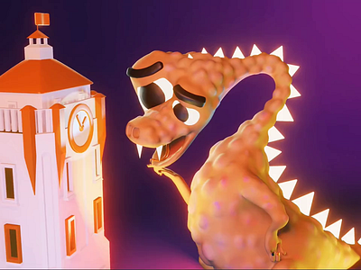 The dragon that waits 3d amazement animation blender character dragon fun graphic design motion graphics orange poster teeth time tower