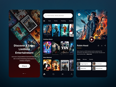 Video streaming app app design home page landing page product design ui ux video streaming