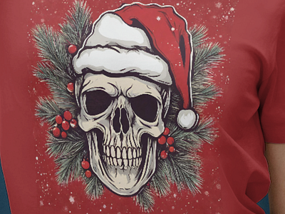 head skull in christmas t-shirt design christmas design head skuul merry christmas red design skull t shirt t shirt design theme christmas