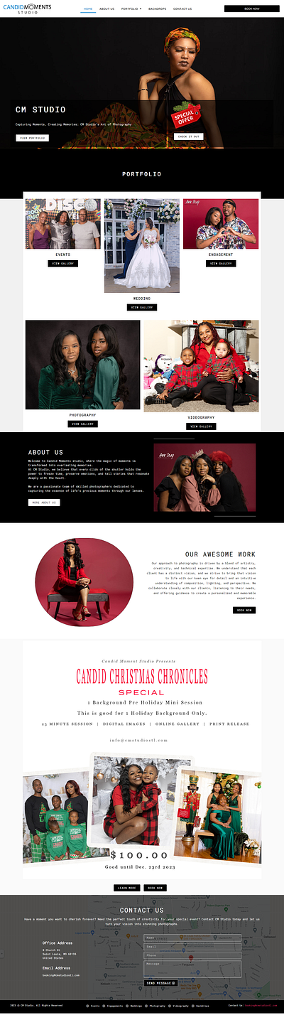 CM Studio booking website photography website website design
