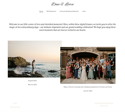 Dave & Leora photography website squarespace website design wedding website