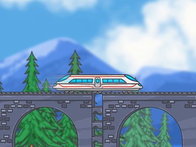 Parallax train animation. animation art bridge carton clean dream electric forest illustration line motion graphics mountains nature parallax procreate speed train travel