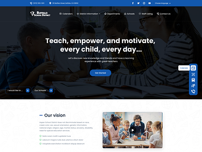 Buffalo - landing page blue calendary child children city document insert items kids landing media news place regulations school smile teach teacher teaching vision