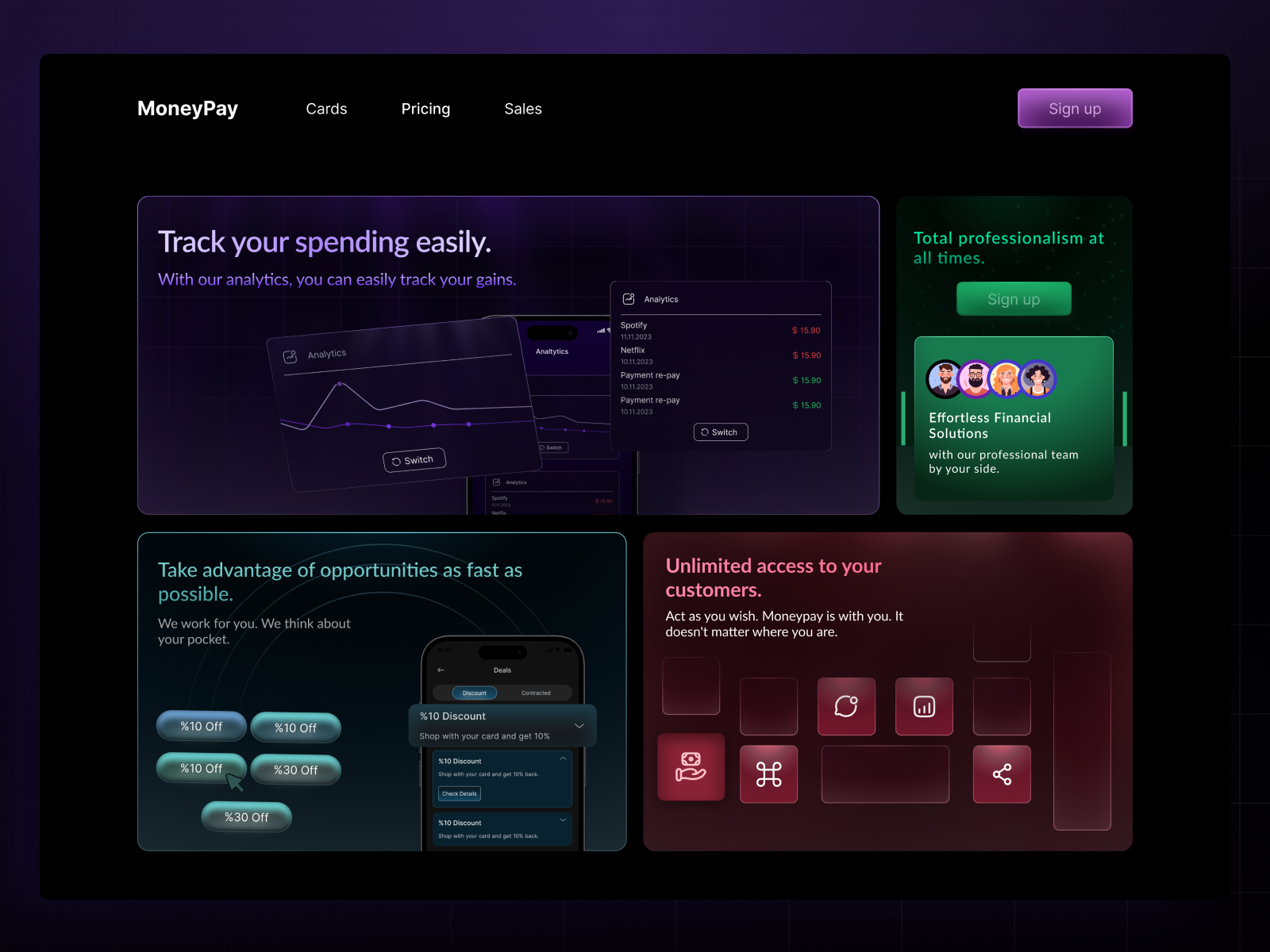 Moneypay's Update Section 2 / White to dark app bento card bento design bento grid bento ui ux card design ui uiux ux web design website website design
