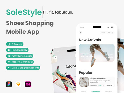 SoleStyle - Shoes Shopping Mobile App application buy comfortable foot interface layout online sale shoes shop sneaker store ui user walking