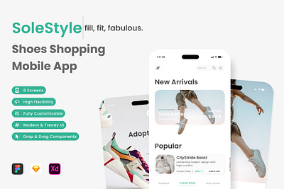 SoleStyle - Shoes Shopping Mobile App application buy comfortable foot interface layout online sale shoes shop sneaker store ui user walking