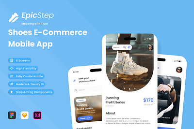 EpicStep - Shoes E-Commerce Mobile App application buy comfortable foot interface layout online sale shoes shop sneaker store ui user walking