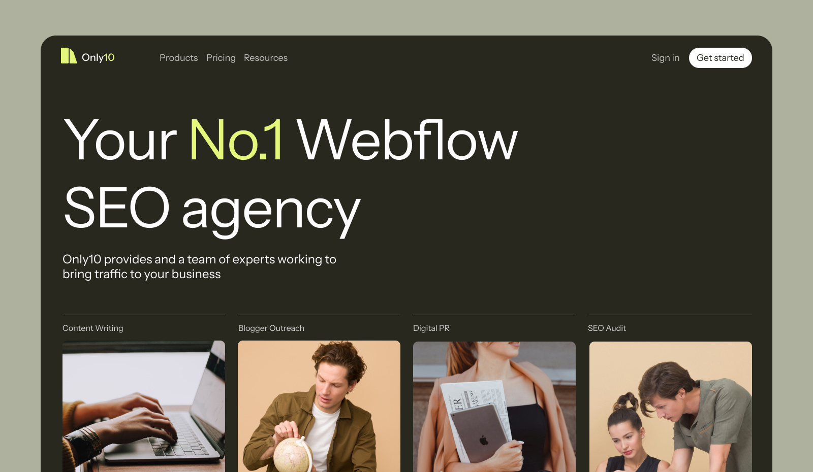 Only10 Landing Page forest green landing landing page web design webflow webflow template