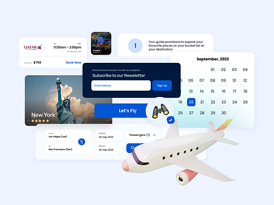 Flight App - Modal Components 3d app blue branding cards components crypto design flight graphic design illustration logo tourism travel ui vector web3