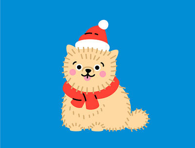 Christmas Pomeranian puppy cartoon character christmas cute design dog flat illustration pom pomeranian santa small