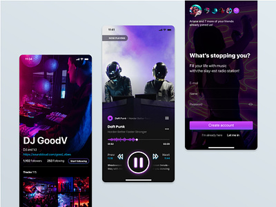 Music App app application application desing design figma music neon neon colors radio station streaming ui ux uxui web