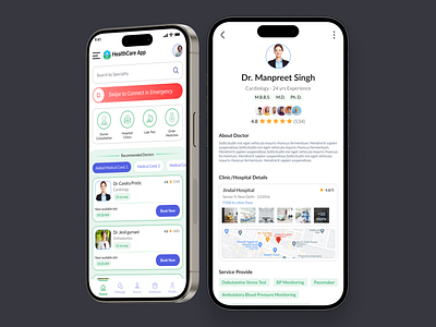 HealthCare App abha branding case study doctor health illustration profile screen