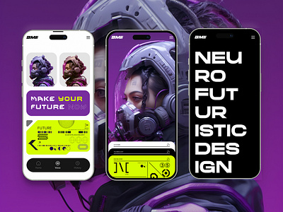 Neuro futuristic mobile design cyberpunk design future graphic design land landig page landing minimalism mobile ui