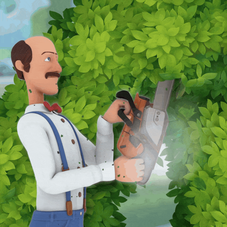 Austin gardener 3d animation austin chainsaw character game garden gardenscapes hero mobile playrix rigging