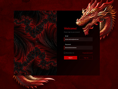 Red dragon Login Ui Concept || Login UI 3d brand identity branding creative creative design creativity daily ui design figmadesign graphic design illustration login logo signup ui ux visual identity