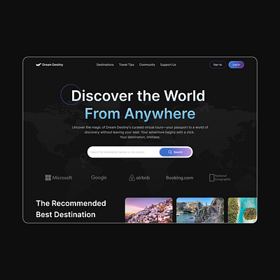 Dream Destiny - Virtual World Tour Website design graphicdesign header design landing page ui design ui inspiration uiux