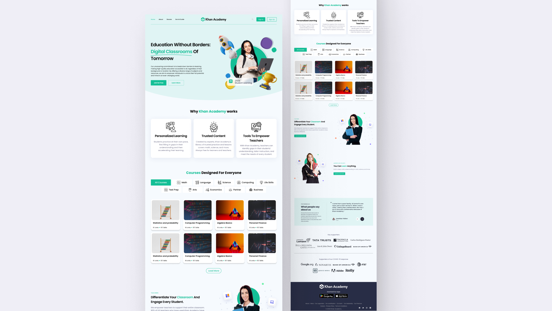 Khan Academy Website Redesign course landing page course website design khan academy landing page design landingpage ui ui design website concept website design