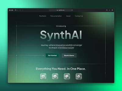 Synth.AI Web Design ai artificial intellegence branding dark mode design exploraiton gradient hero landing page minimalistic mint teal ux web design website
