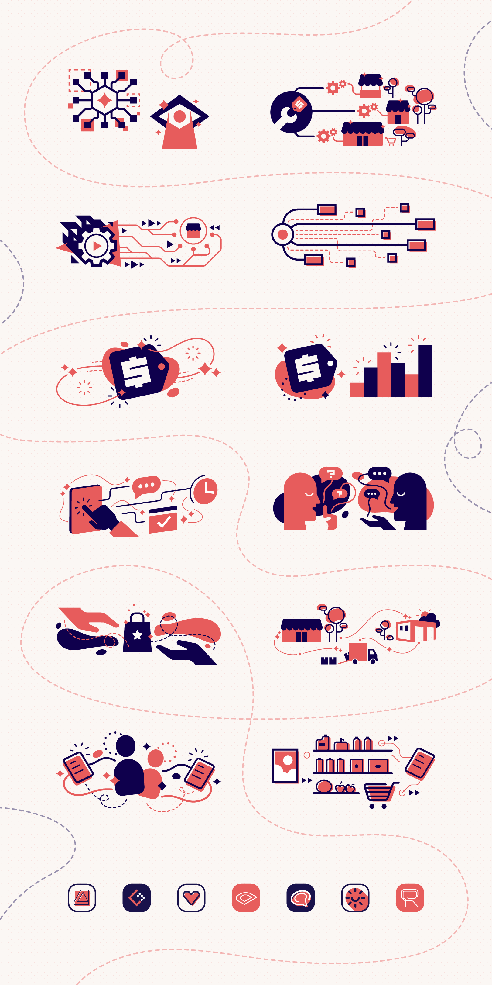 Red&Blue SaaS product Illustrations illustration logo minimal ui vector