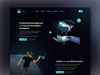 VR Learning Landing Page UI branding dark mode design education landing page tech ui uiux ux virtual reality vr web design