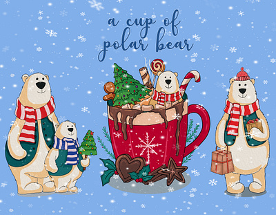 Christmas Clipart: Cup Of Polar Bear 2d charachter animal bear christmas christmas elements clipart cute animal illustration graphic design illustration png polar bear printable watercolor clipart