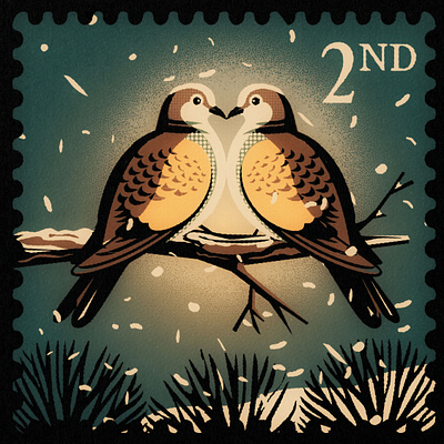 Two turtle doves advent christmas countdown illustration stamps turtle doves