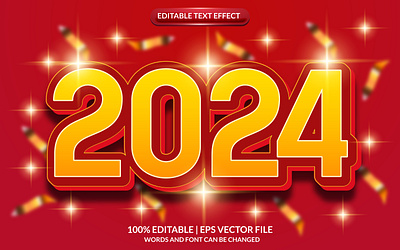 2024 in Focus: Vector 3D Text Effect Design for New Beginnings vector art