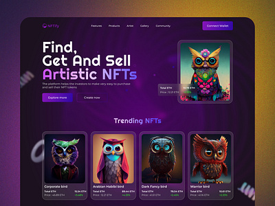 NFT Landing Page Design figma nftart nftlandingpage nftlandingpagedesign nftwebsite nftwebsitedesign ui ui design uiux design user interface design webdesign website design