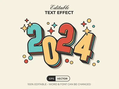 2024 Text Effect Fun Style 2024 child colorful design editable effect font fun kids lettering logotype new year retro style text type typeface typography